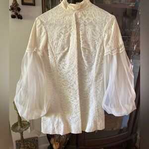 SOLD! RARE Vintage 60s Deadstock Lace & Sheer Puff Sleeve Mini Dress 🕊️ XS, S, M